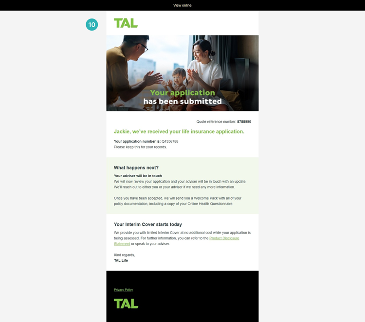 OHQ coverbuilder confirmation email