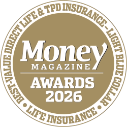 Money Magazine Life Insurance Awards 2026 – Best Value Direct Life and TPD Insurance, Light Blue-Collar